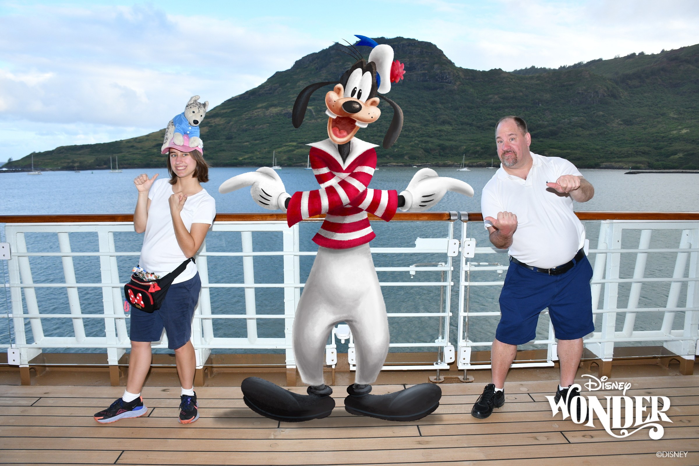 Lisa and Michael dancing with a Magic Shot Goofy at Nawiliwili