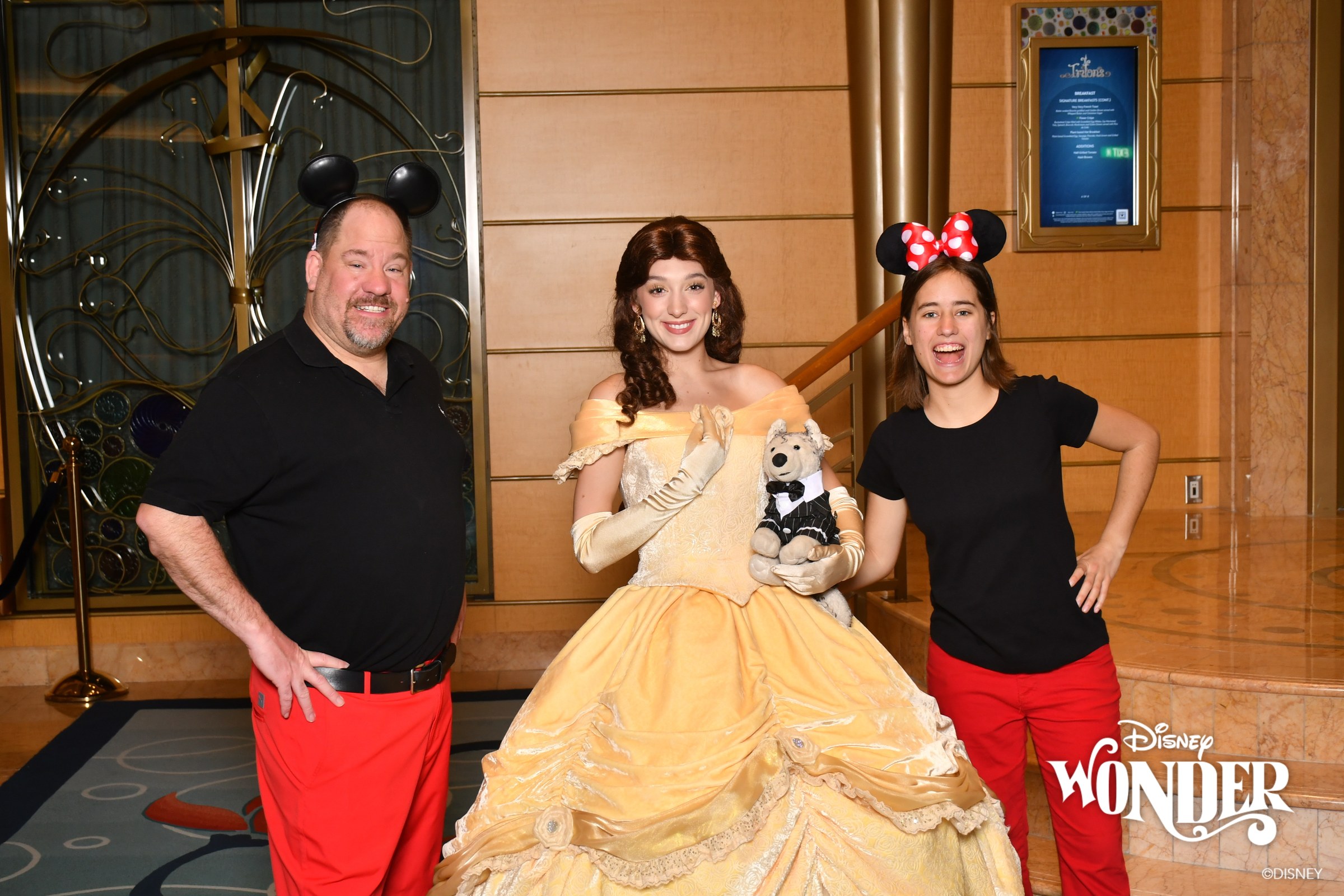 Michael, Belle & Lisa in the Lobby Atrium, Belle holding Bob