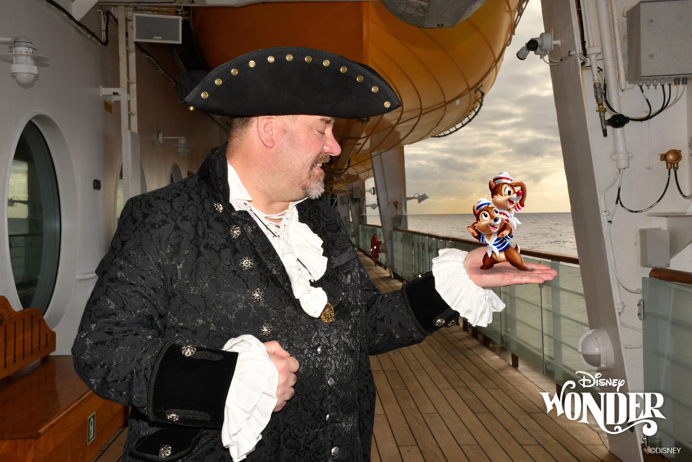 Michael in his pirate coat with Bob in a Magic Shot at the rail