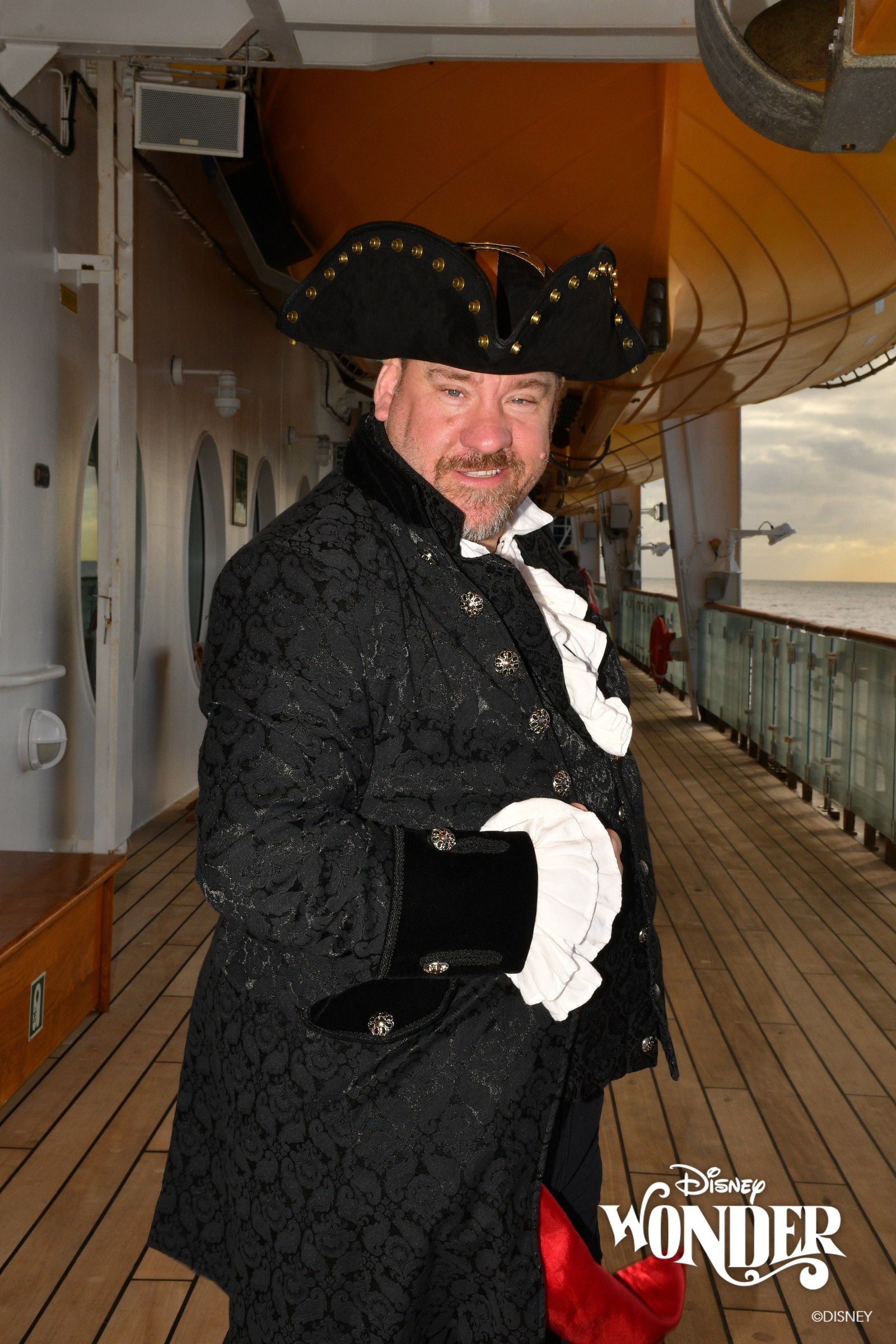 Michael in his pirate coat on the promenade deck