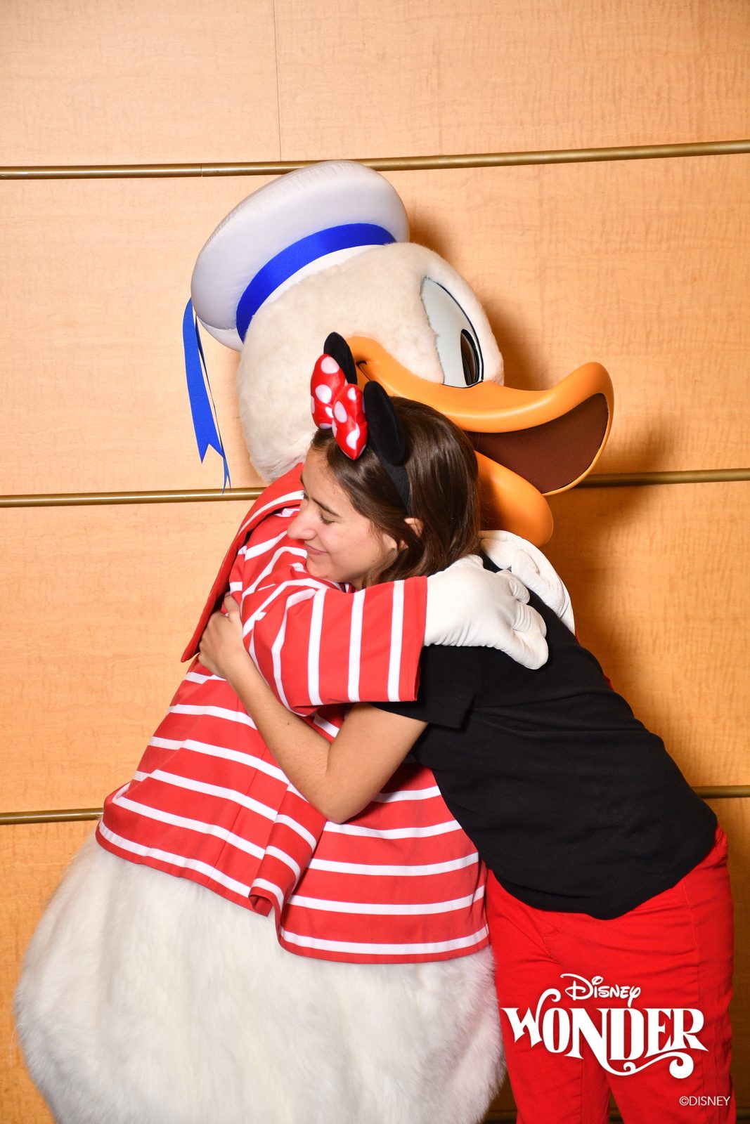 Lisa hugs Donald Duck