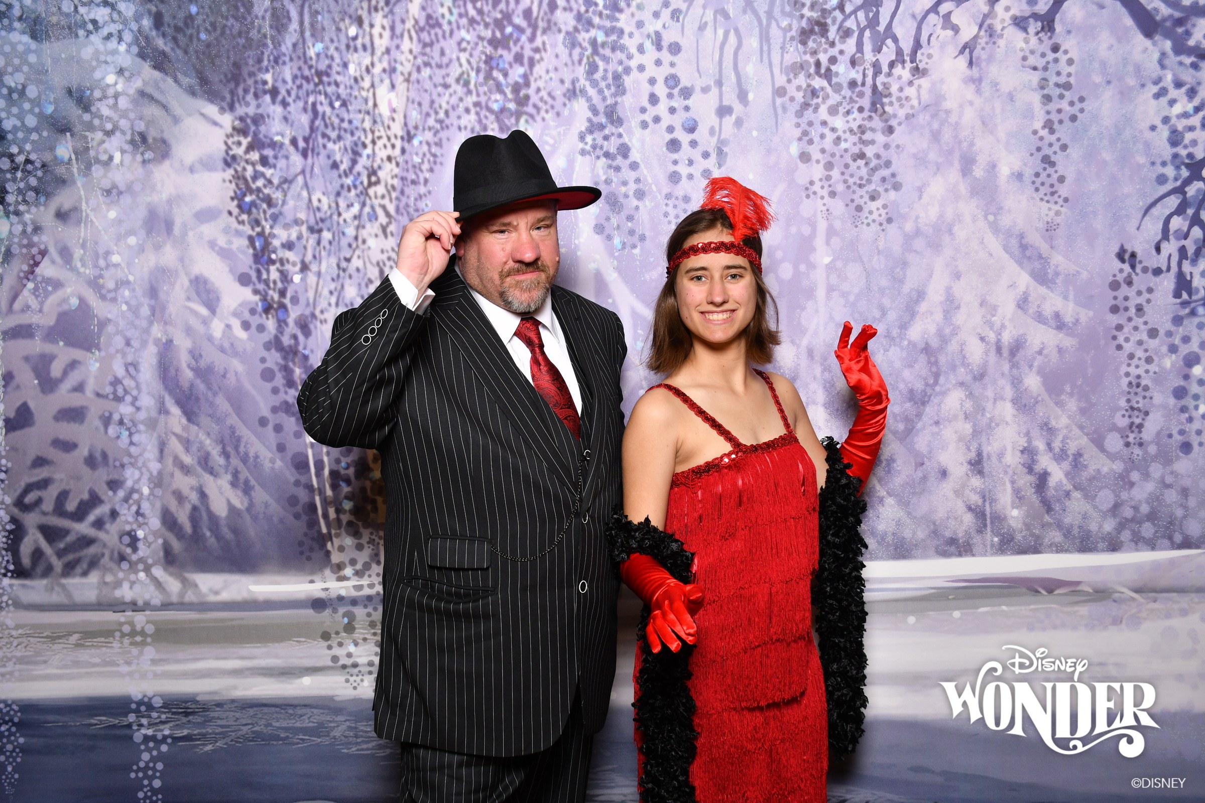 Lisa and Michael in our 1920s outfits at the Frozen backdrop