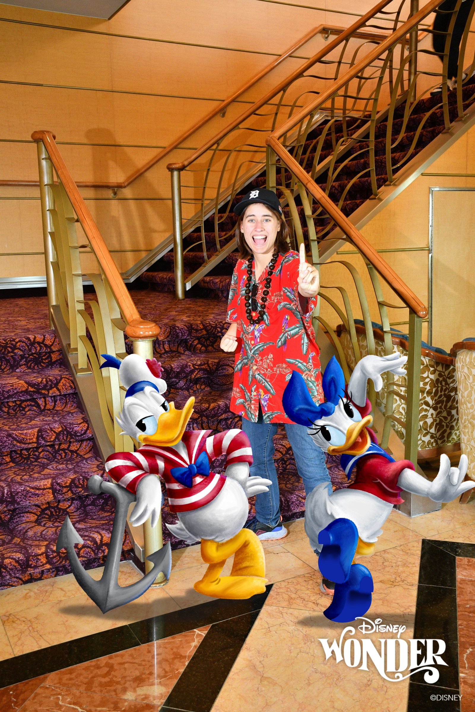 Lisa with two Magic Shot Donalds on the stairs