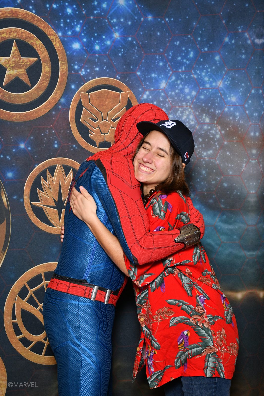 Lisa hugs Spider-Man