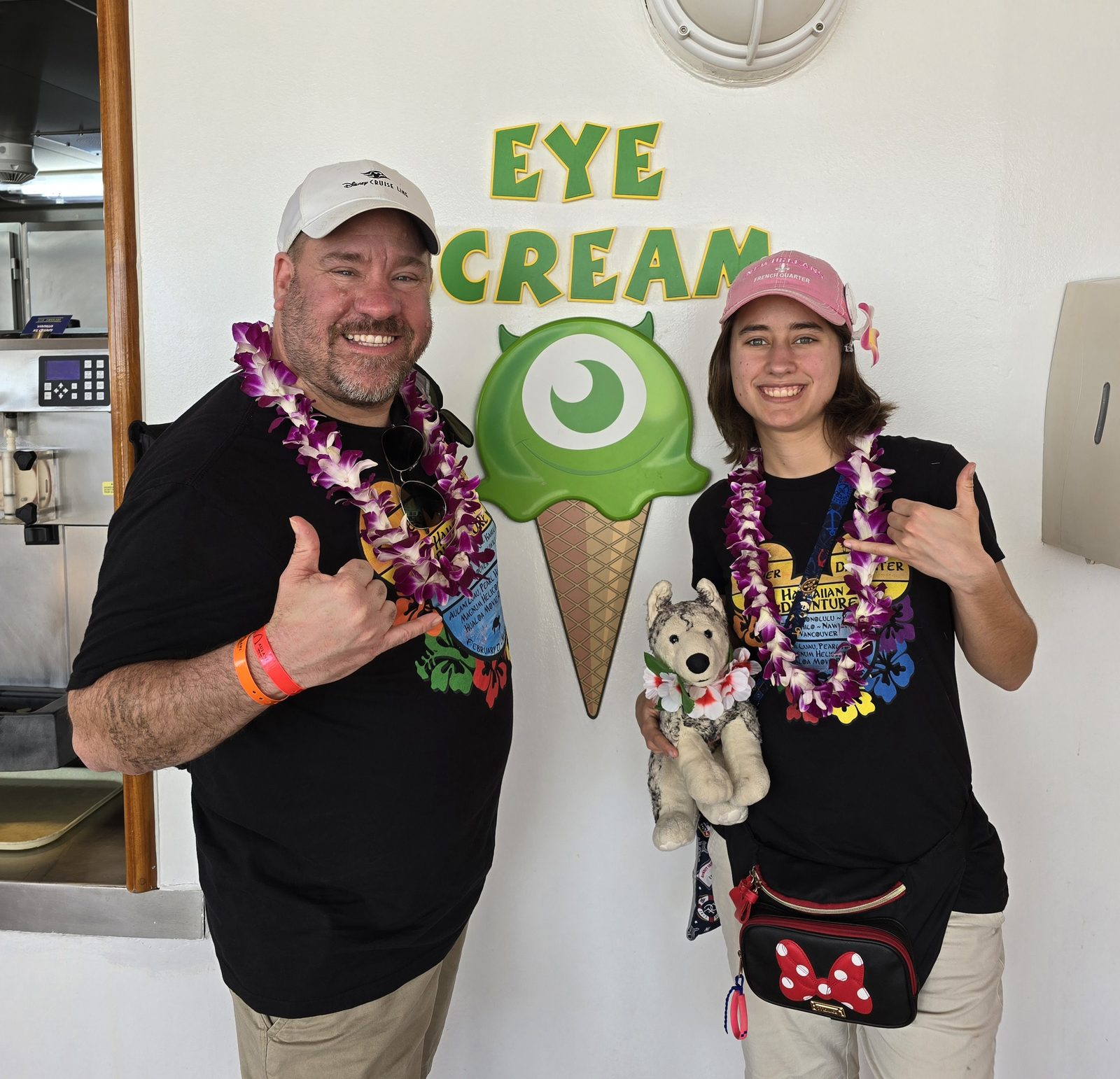 Lisa and me at Eye Scream in our matching Hawaiian Adventure shirts