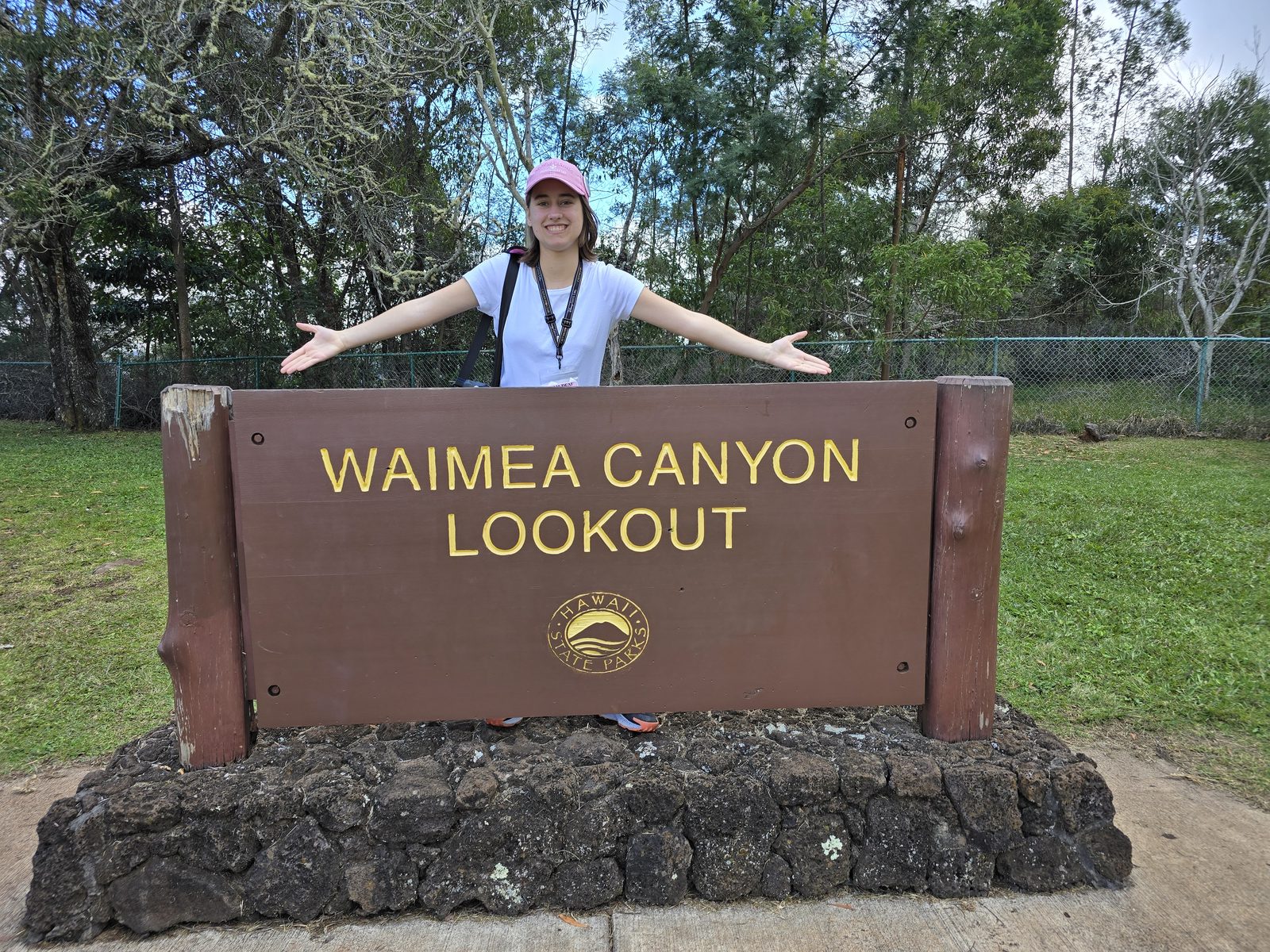 At the Waimea Canyon Lookout sign