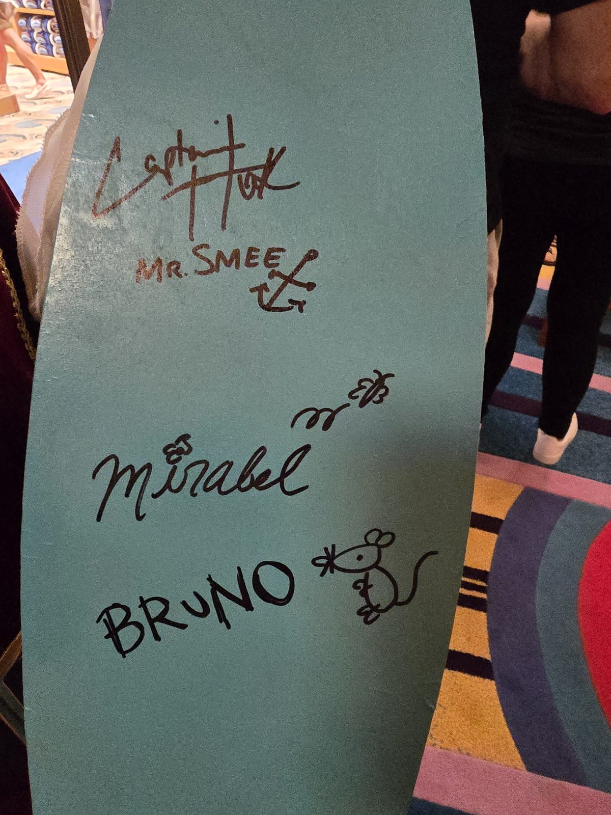 Autographs from Hook, Smee, Mirabel and Bruno