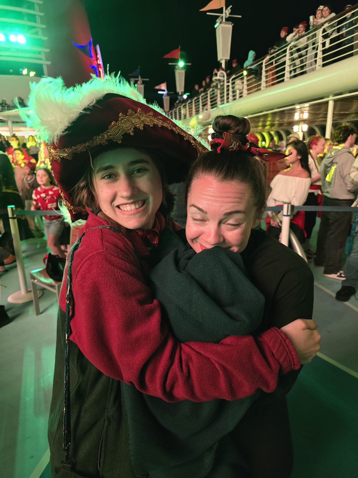 A hug at the pirate deck party
