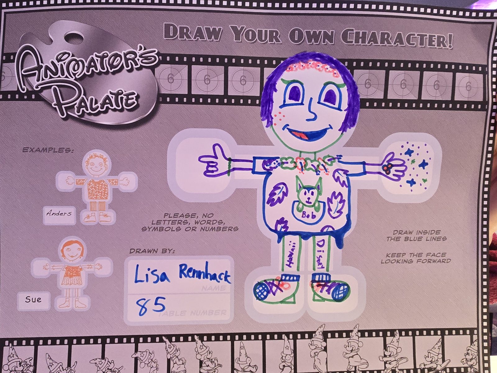 Lisa's drawing from Animator's Palate dinner