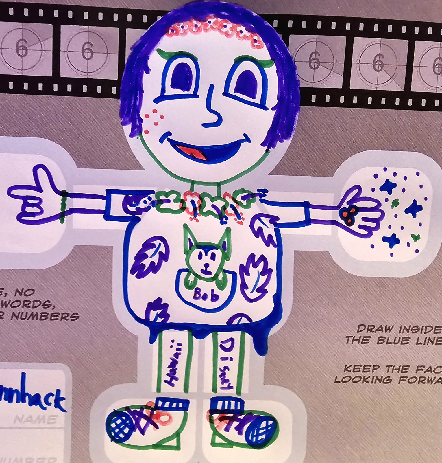 Our draw-your-own-character sheet at dinner