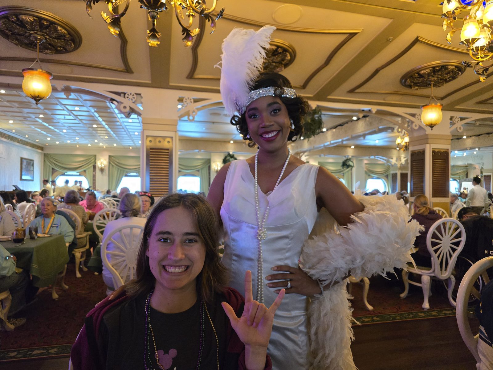 Lisa with Tiana at dinner