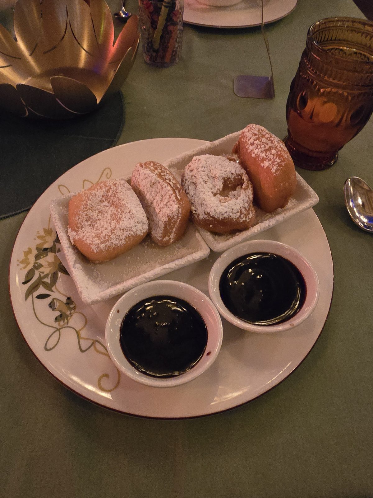 Beignets with two sauces to dip them in