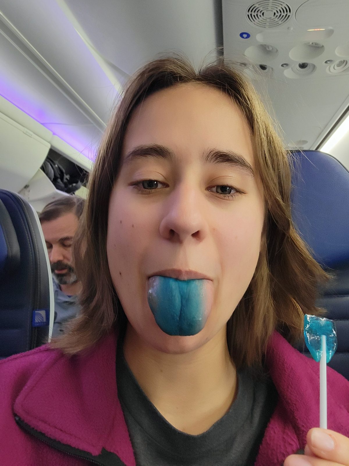 Lisa's blue lollipop on the flight