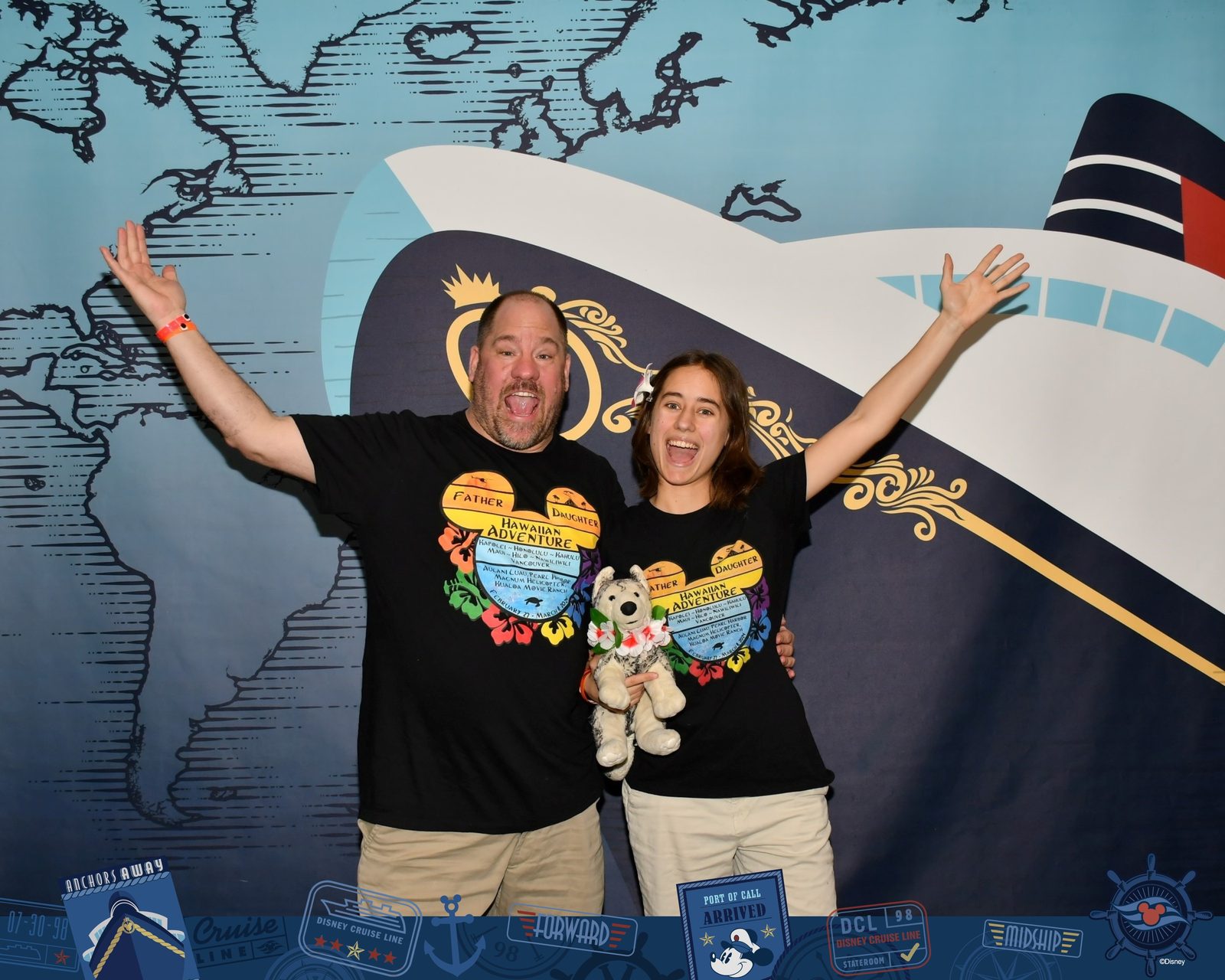 Boarding day with Bob, in our matching shirts