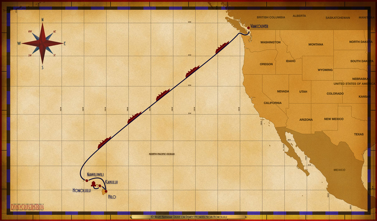 Itinerary map courtesy of DisneyCruiseLineBlog.com
