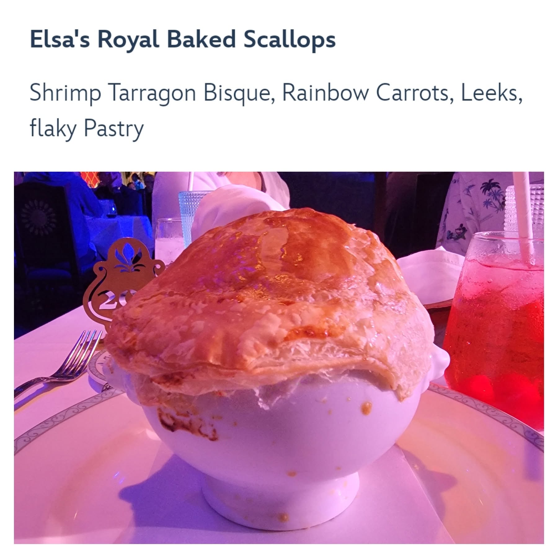 Baked scallops at dinner at Arendelle