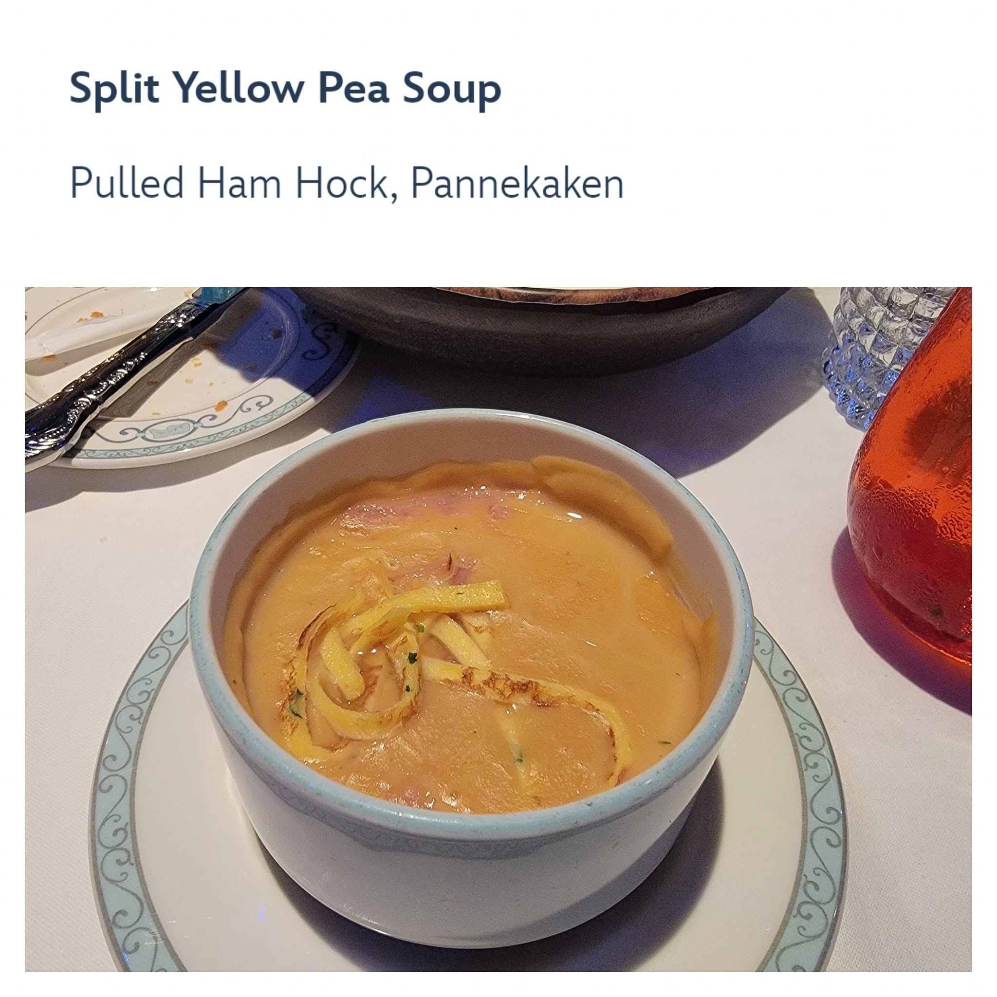 Yellow pea soup at Arendelle