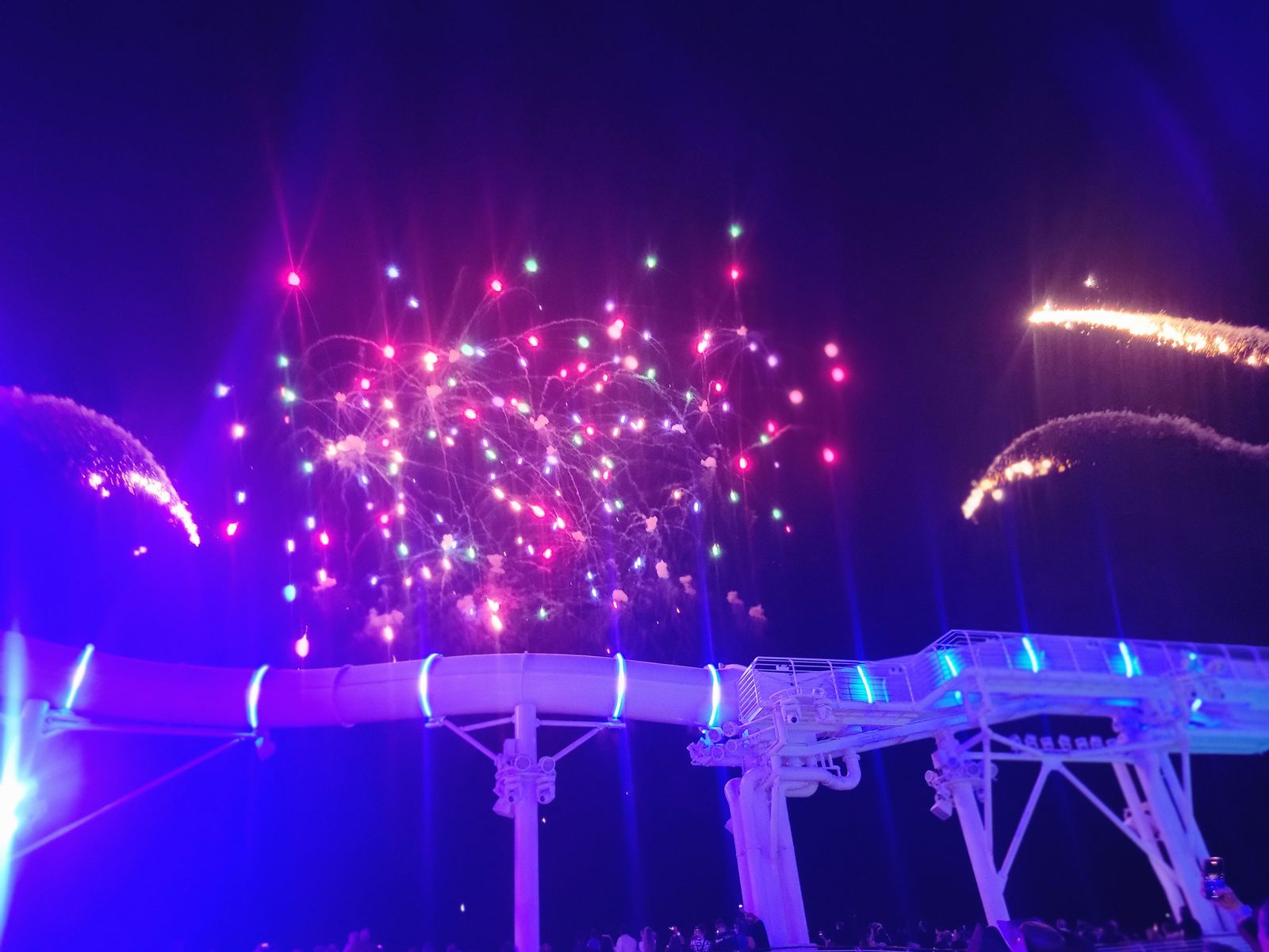 Fireworks over the ship on pirate night