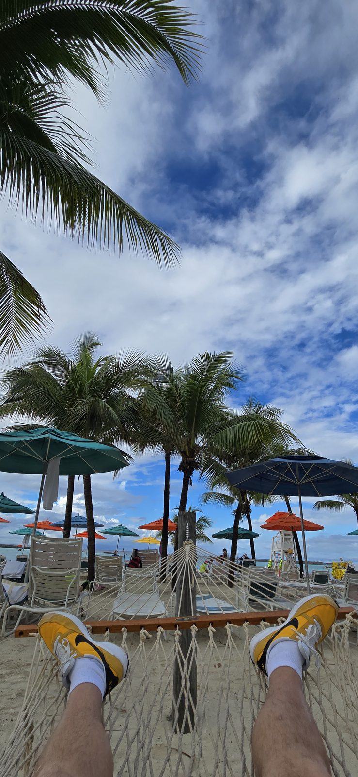 Hammock and beach chairs at Castaway Cay