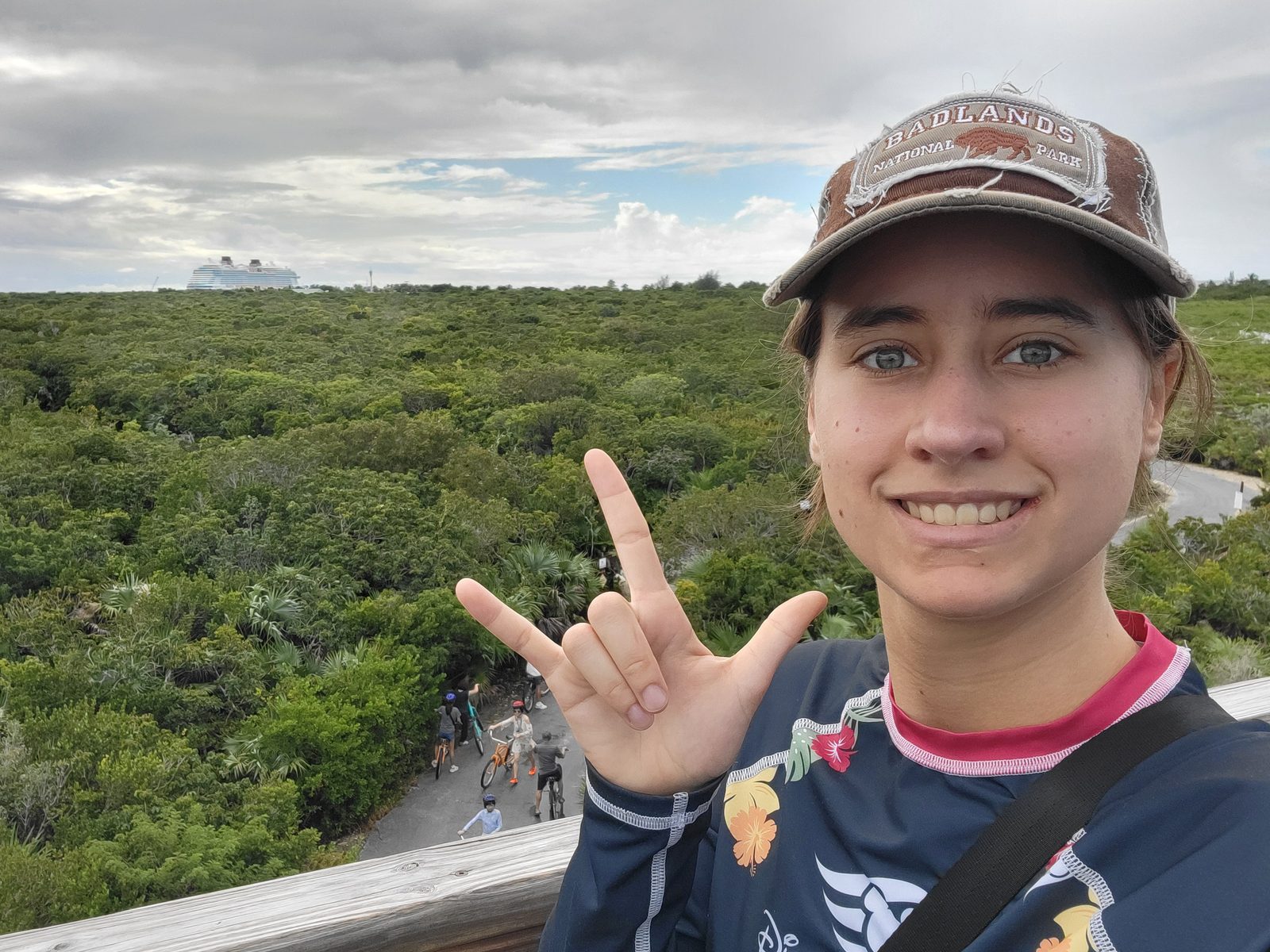 Lisa signs from the lookout tower