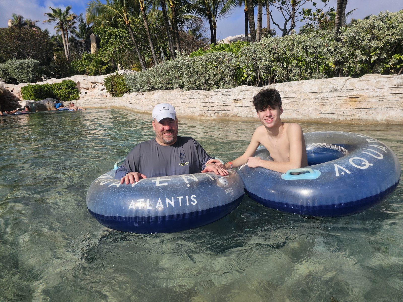 Thomas and me floating the lazy river at Atlantis