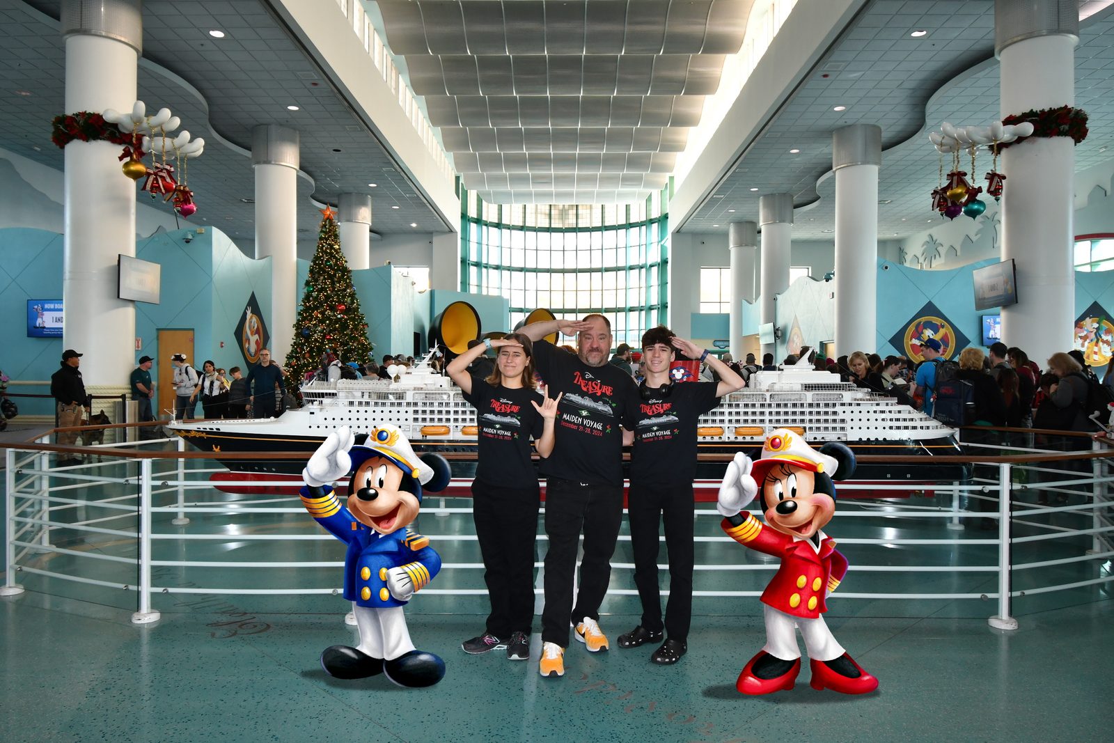 Greeted by Mickey and Minnie aboard