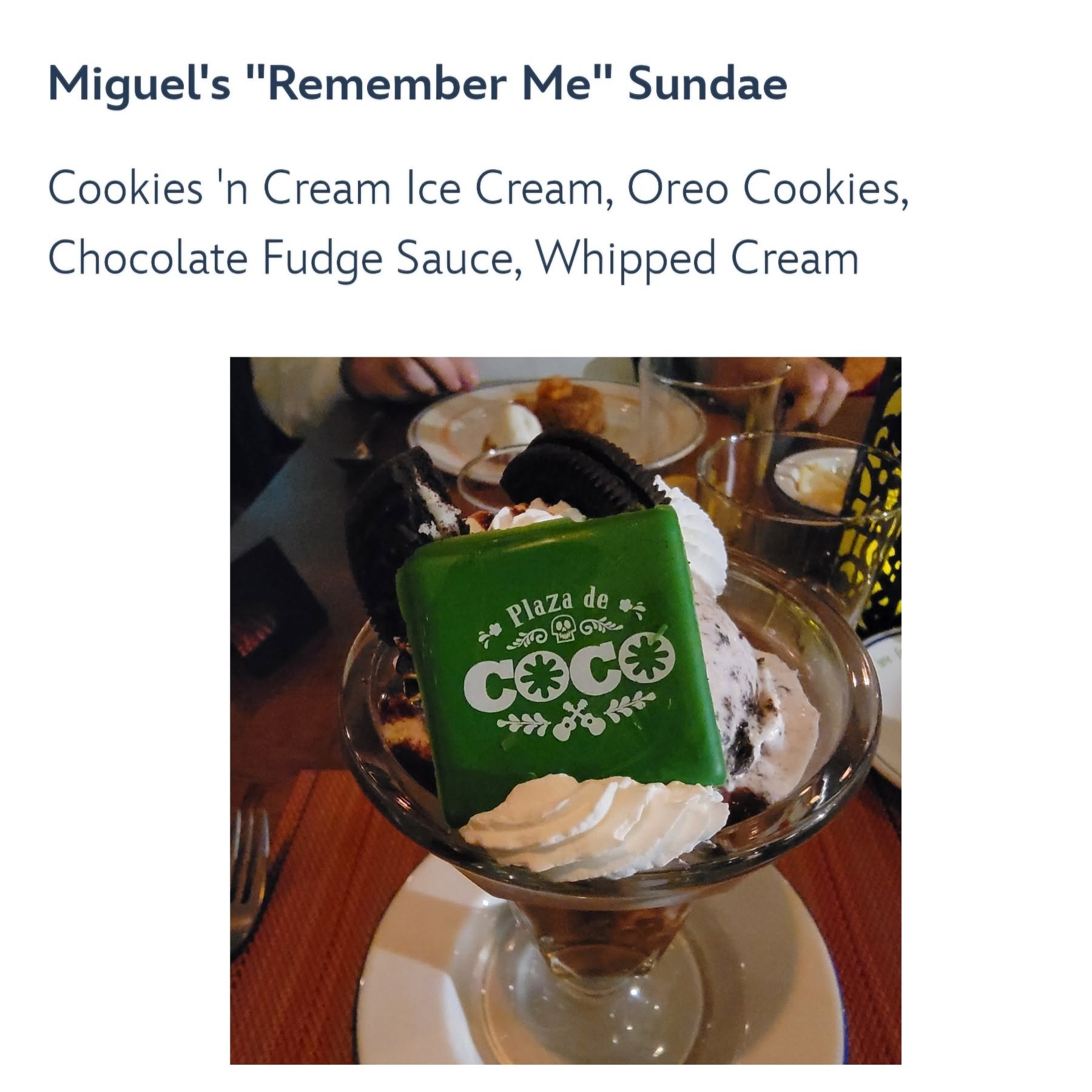 Miguel's Remember Me Sundae at Plaza de Coco