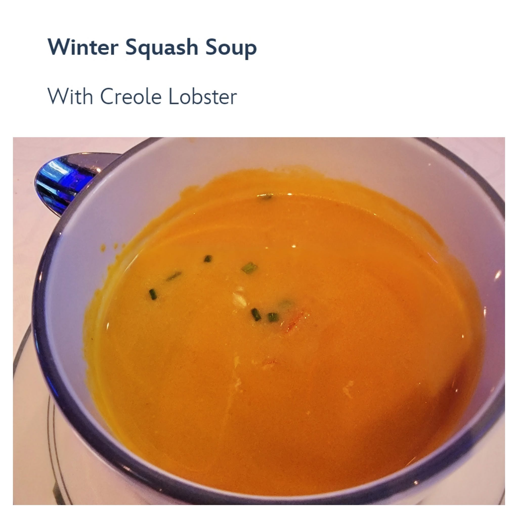 Winter squash soup with lobster at Worlds of Marvel