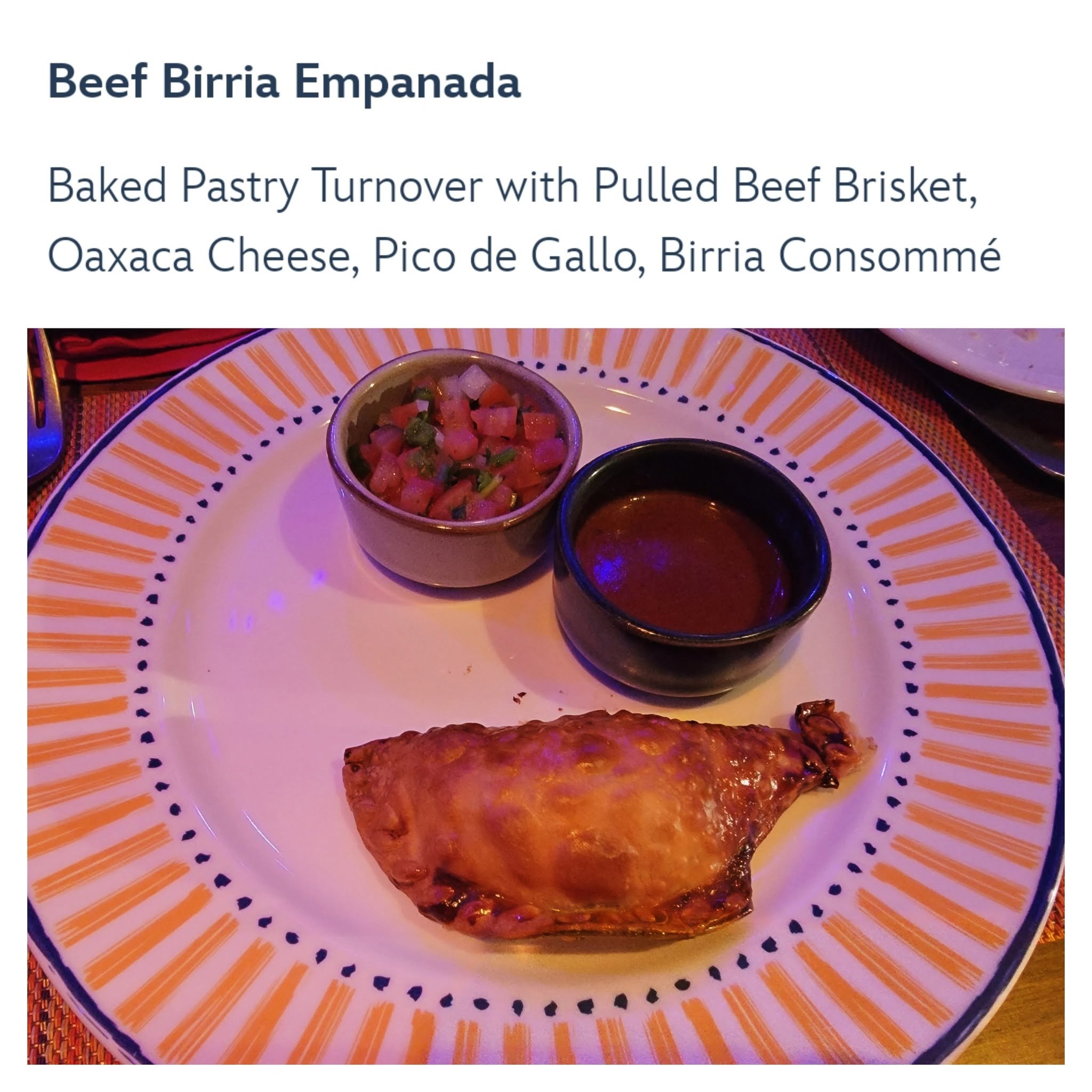 Beef birria empanada at Plaza de Coco