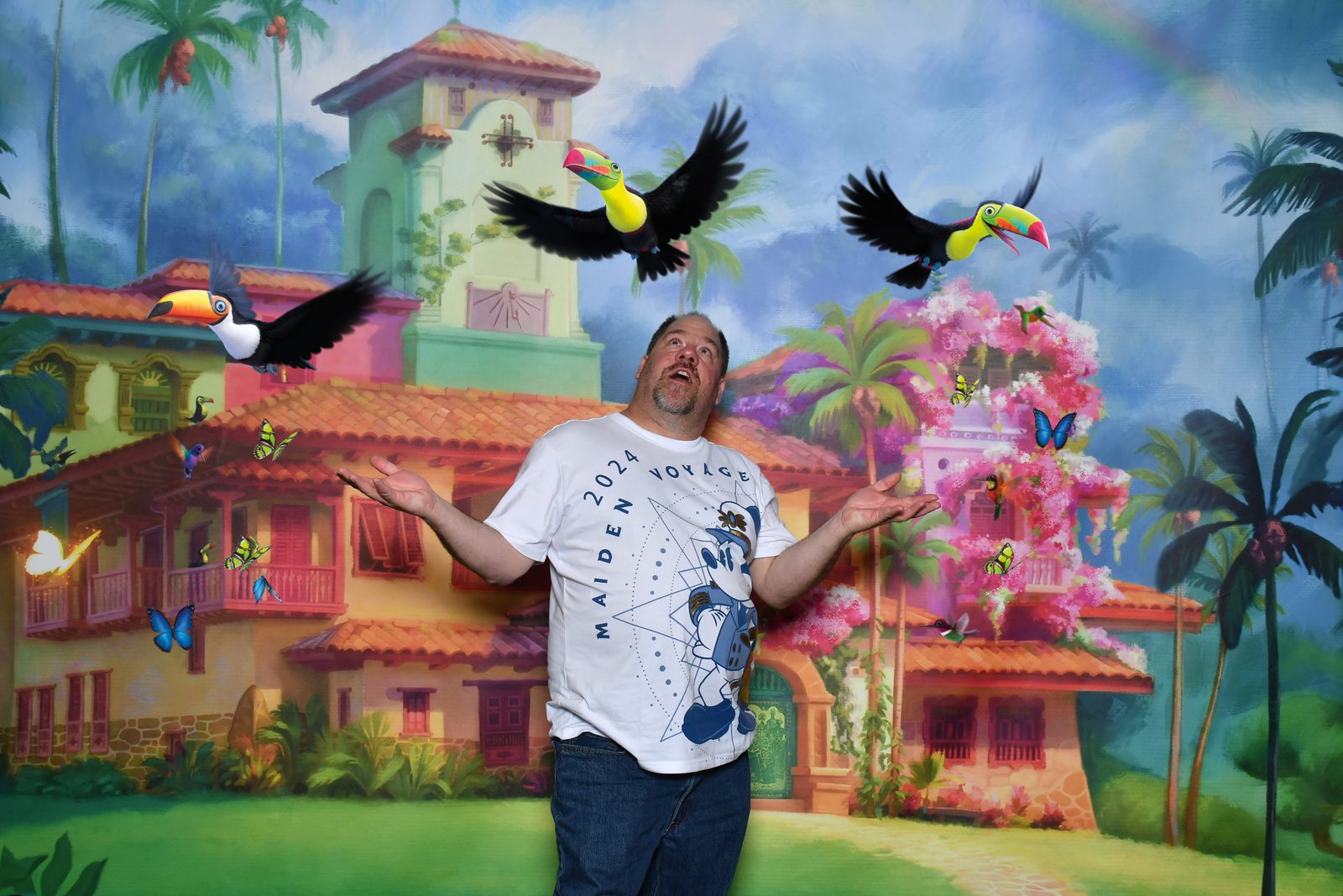 Toucans photobombing Michael at Plaza de Coco
