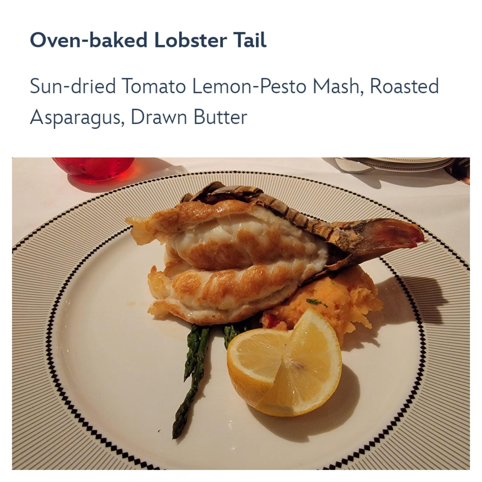 Lobster tail at dinner at 1923