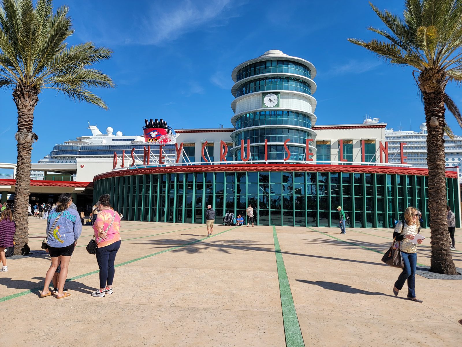 Outside the Port Canaveral terminal before boarding the Treasure