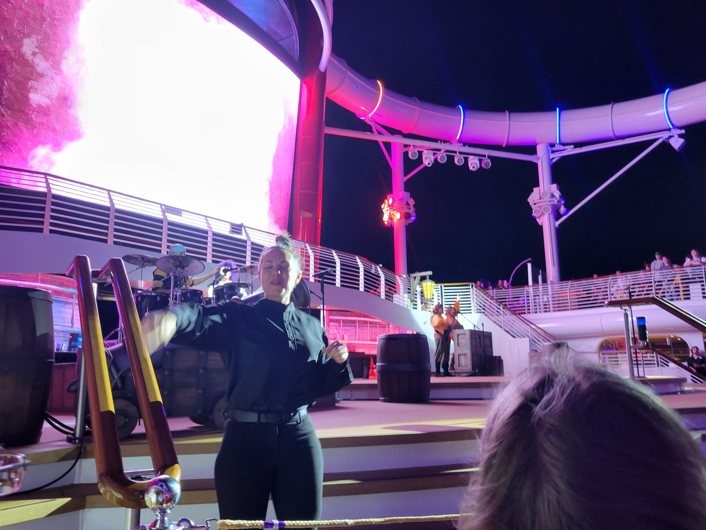Stephanie signing the Pirates IN the Caribbean deck party