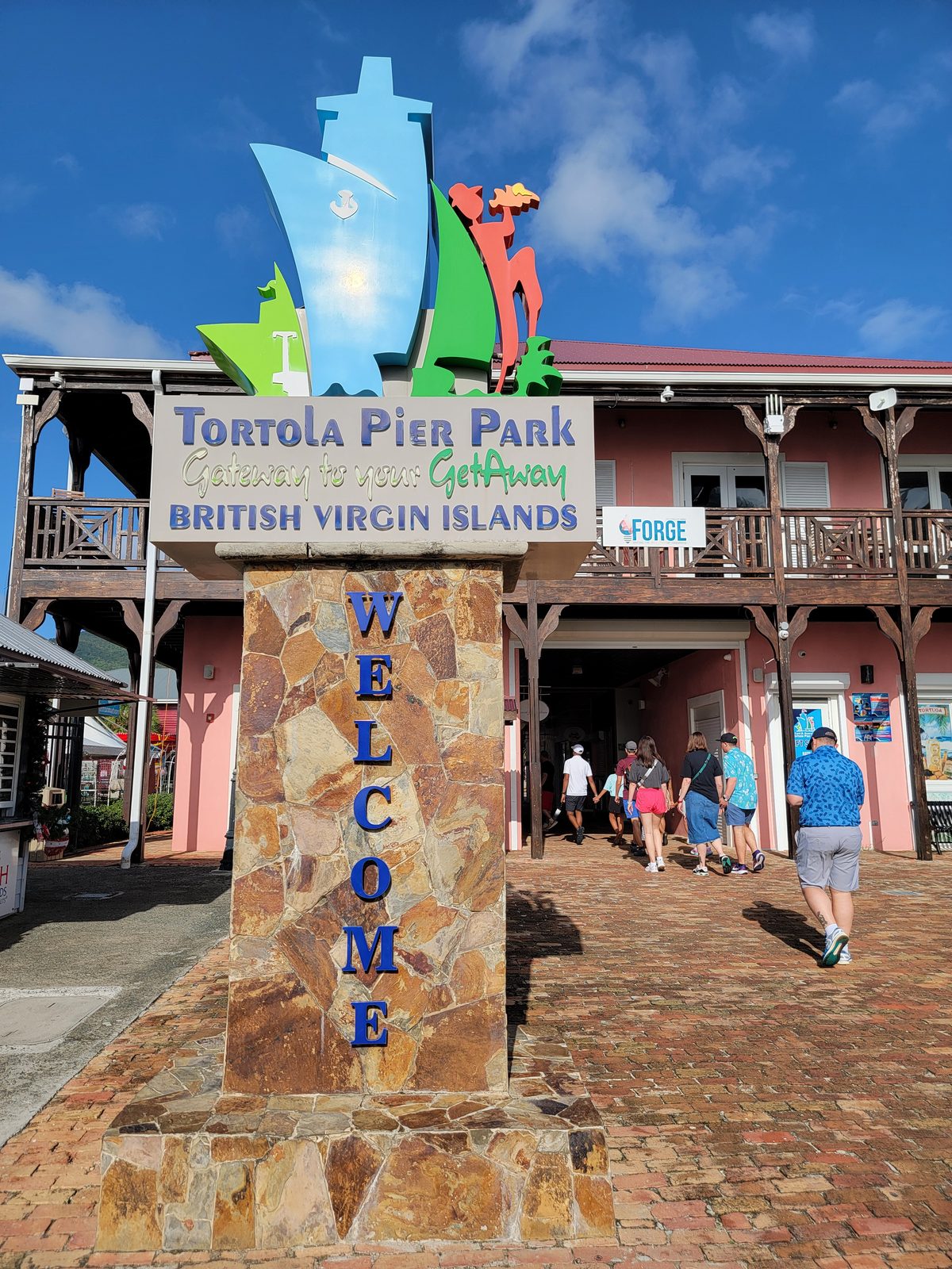 The Tortola Pier Park welcome sign