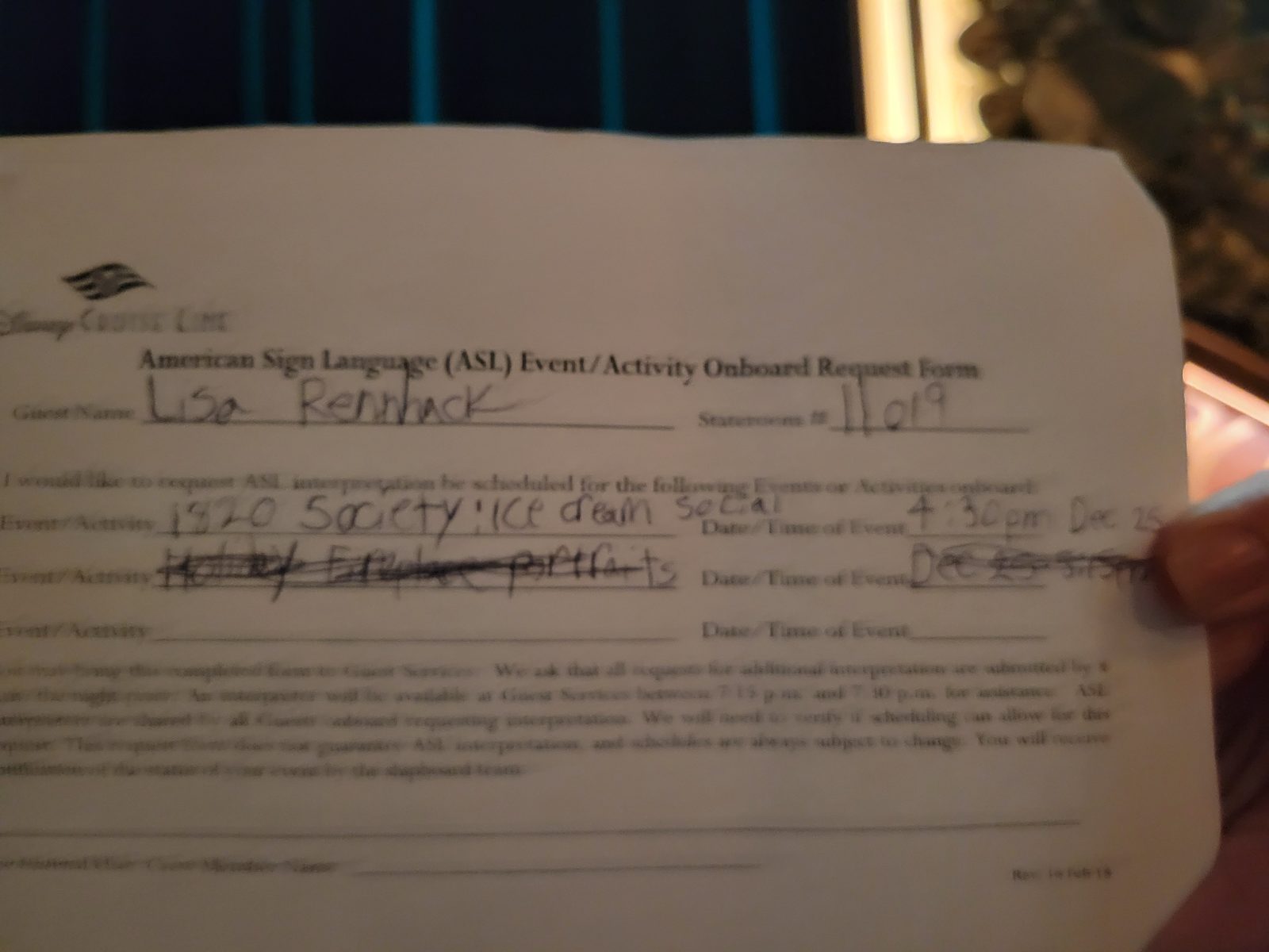 Lisa's ASL activity request form