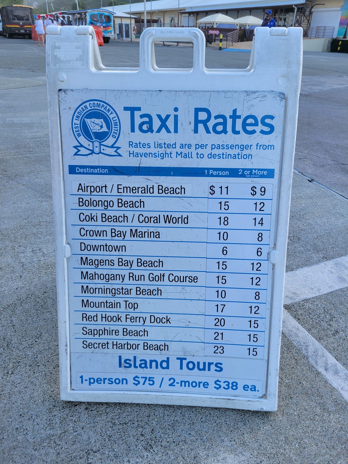Taxi rates posted at the St. Thomas dock