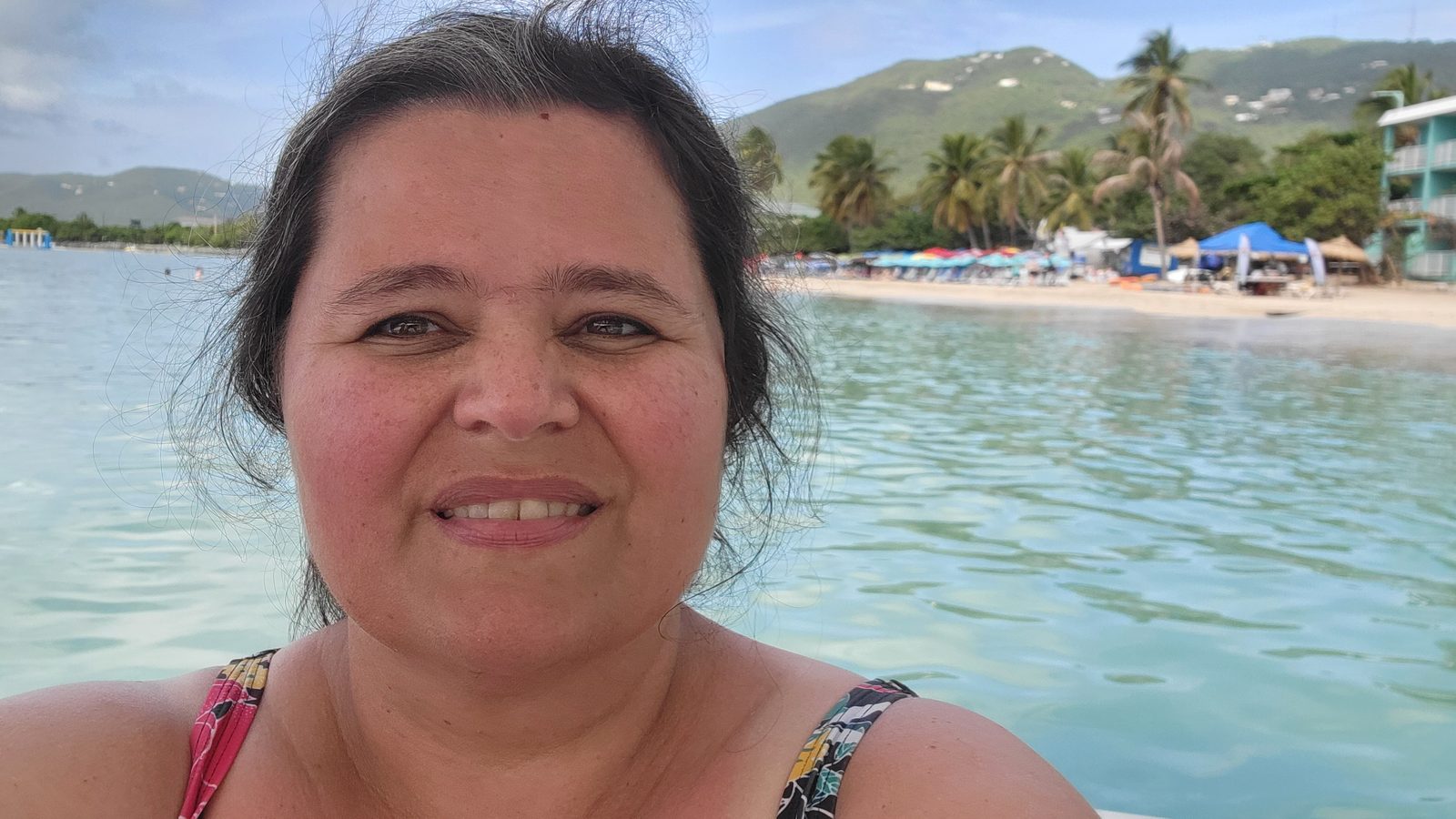 Kathy in the water at Emerald Beach Resort