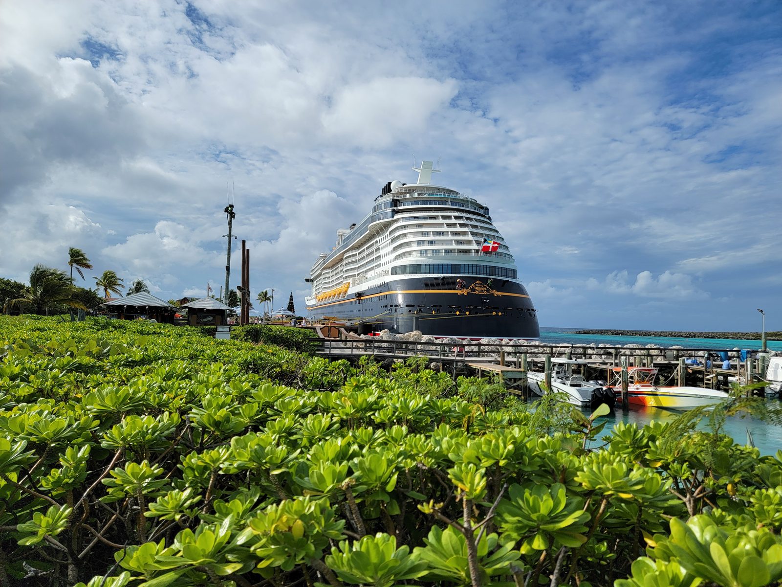 The Disney Treasure docked at Castaway Cay