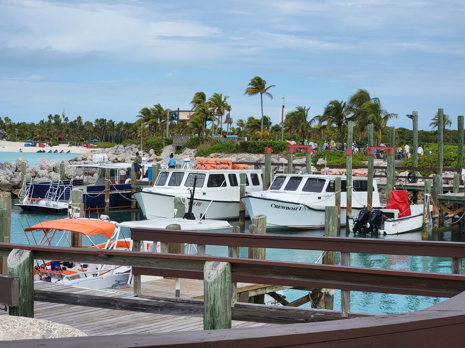 Boats tied up at the Castaway Cay marina