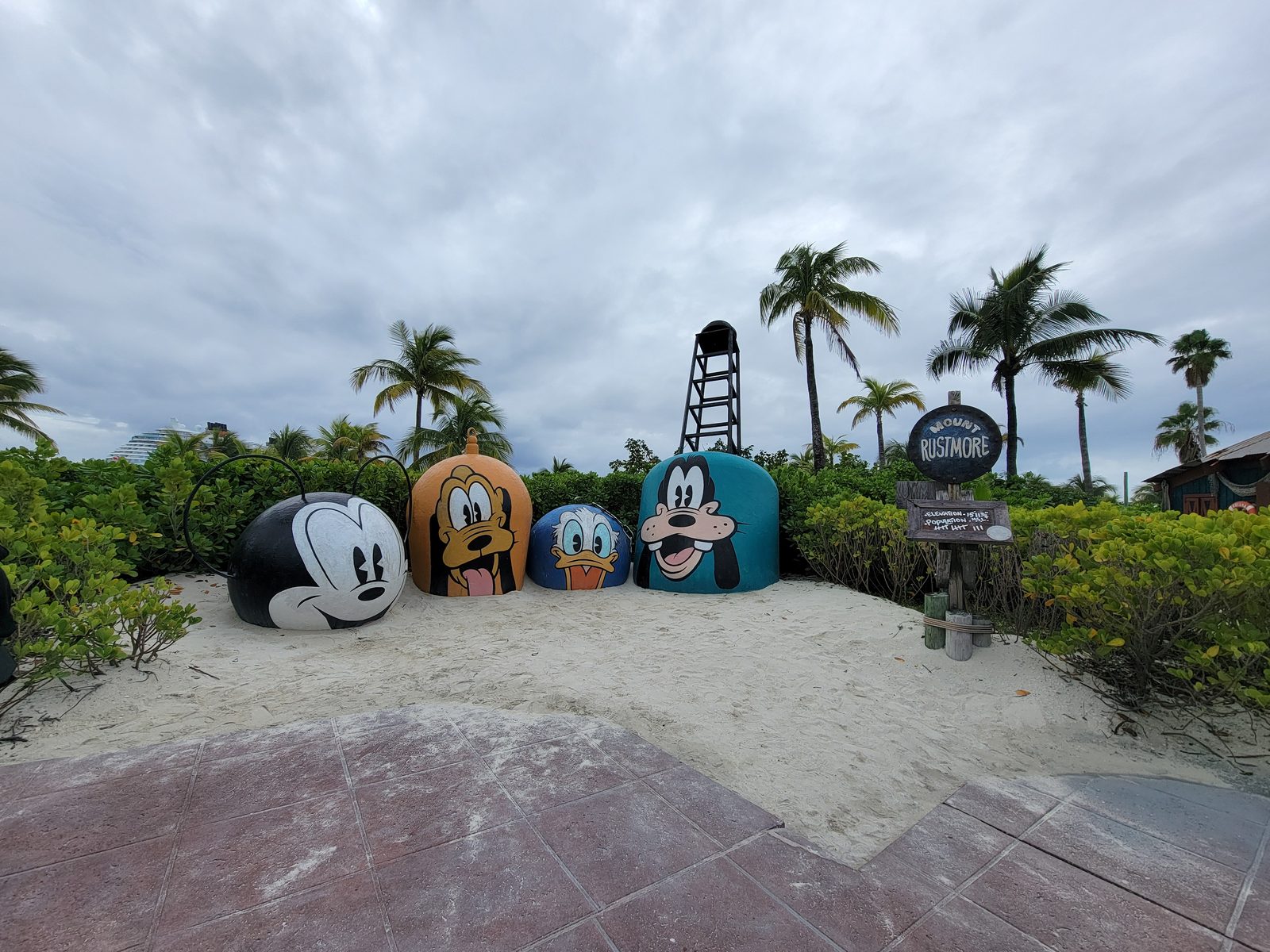 The character heads in the sand at Castaway Cay