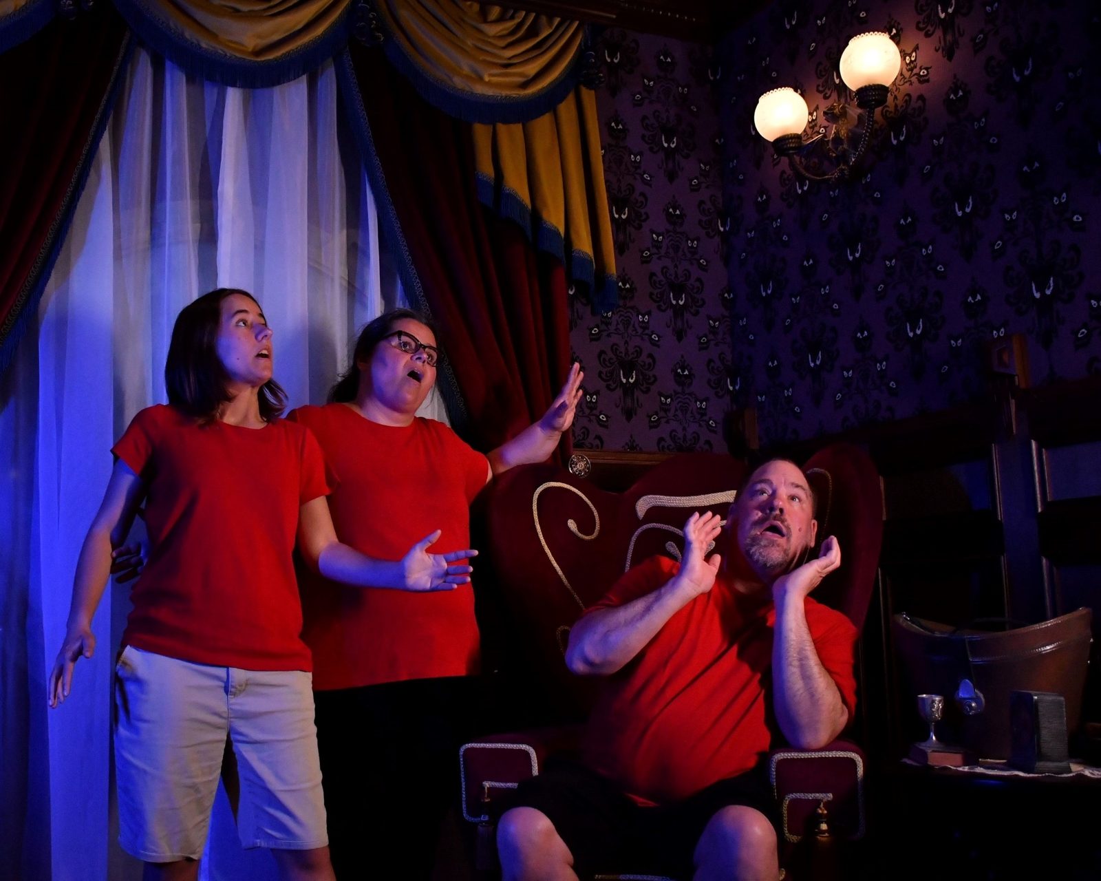 Lisa, Kathy and Michael in the Haunted Mansion Parlor