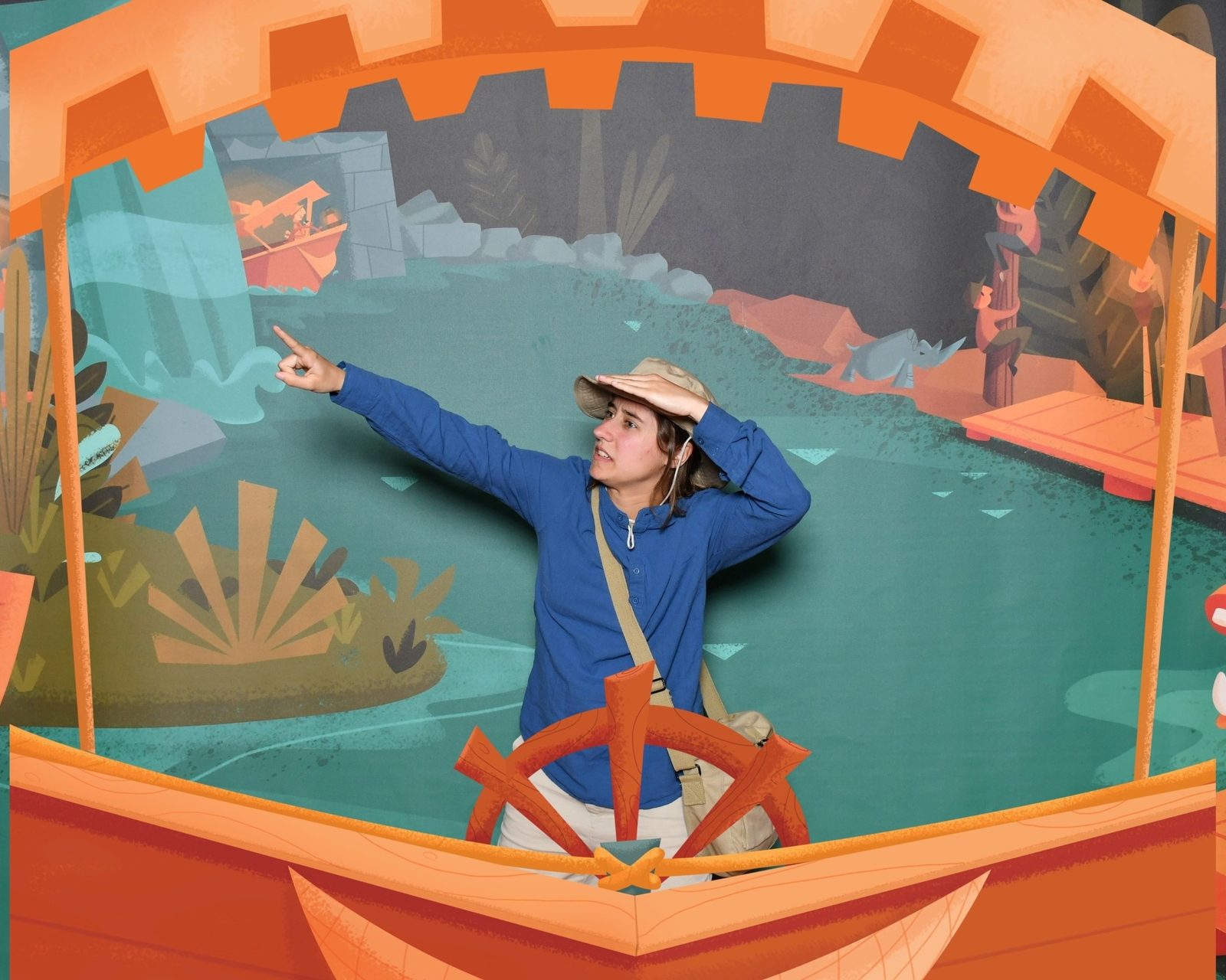 Lisa at the Jungle Cruise backdrop on the Treasure