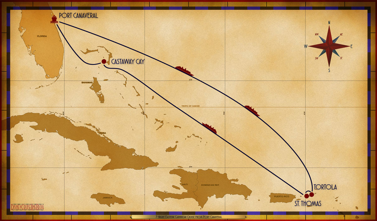 Itinerary map courtesy of DisneyCruiseLineBlog.com