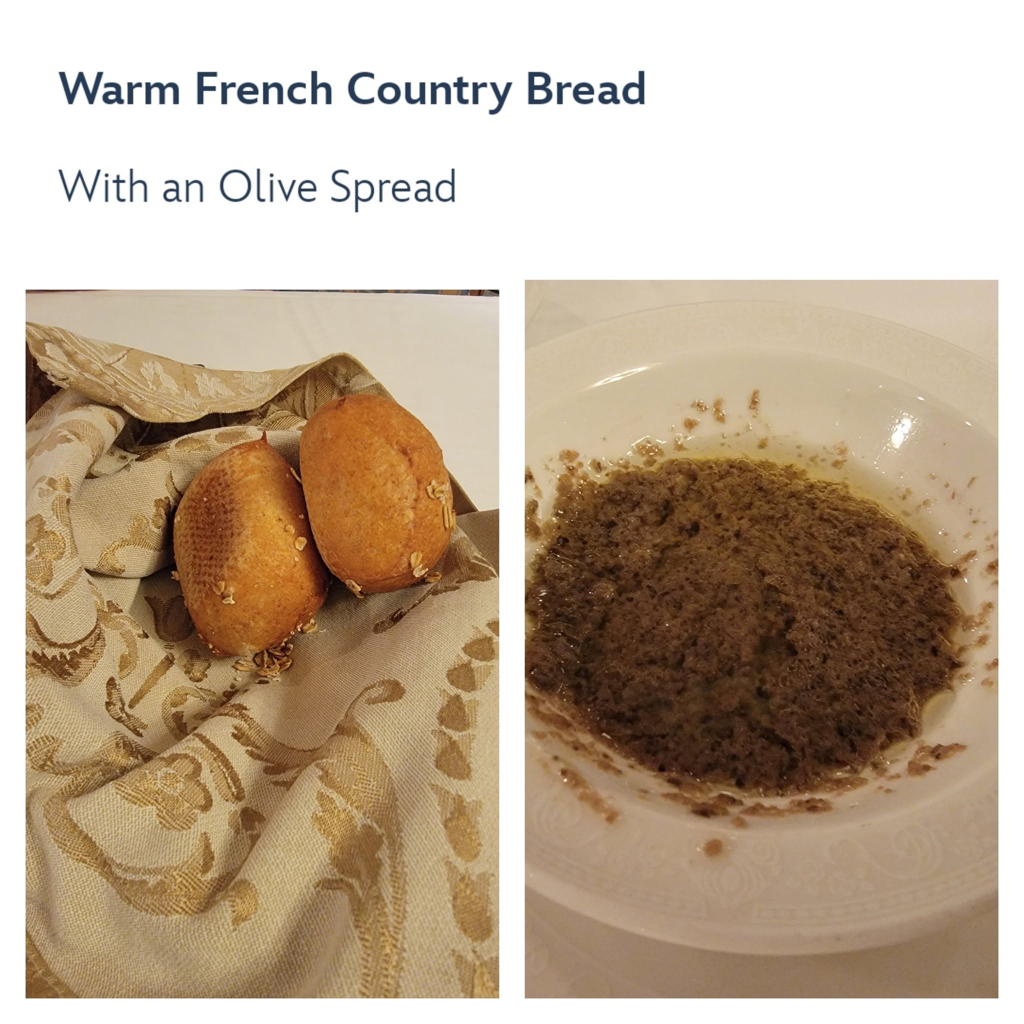 Bread with olive spread on formal night
