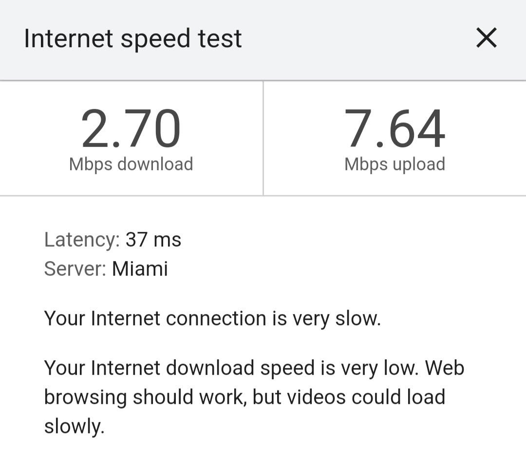 The ship wi-fi speed test in the middle of the Gulf