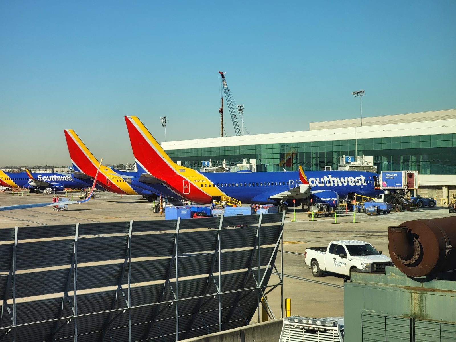 Southwest jets lined up on the Houston Hobby ramp