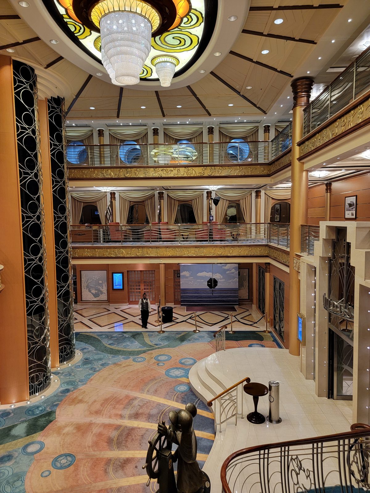 The ship's grand atrium, all decked out