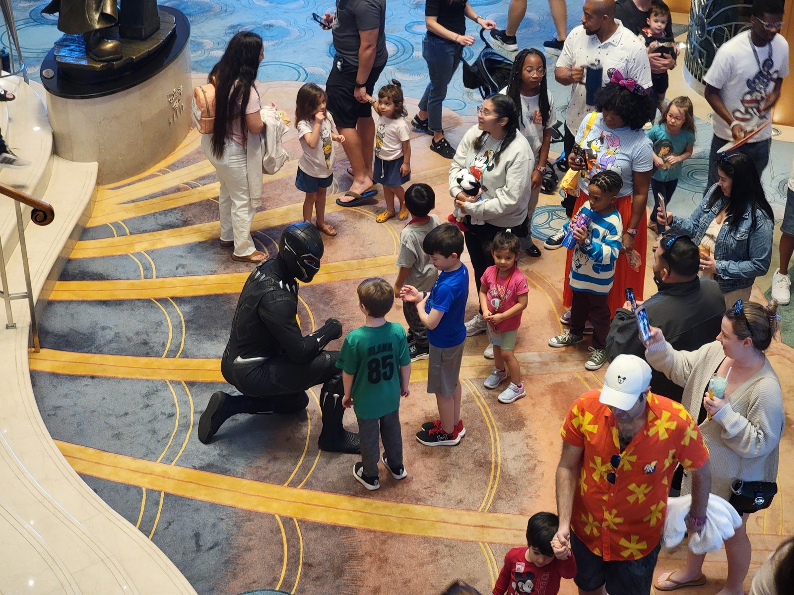 Black Panther meeting kids in the Lobby Atrium