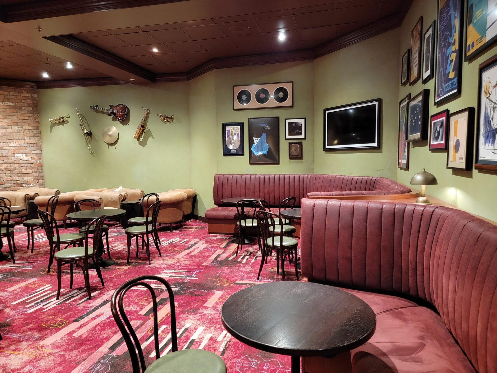 One of the ship's lounges, empty and quiet
