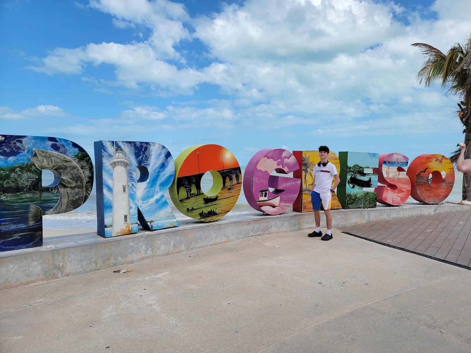 Progreso spelled out along the malecon